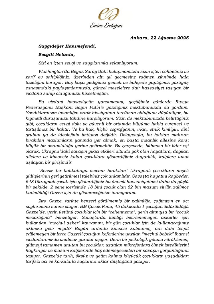 Emine Erdoğan, Gazze'deki çocuklara yardım çağrısı yapıyor